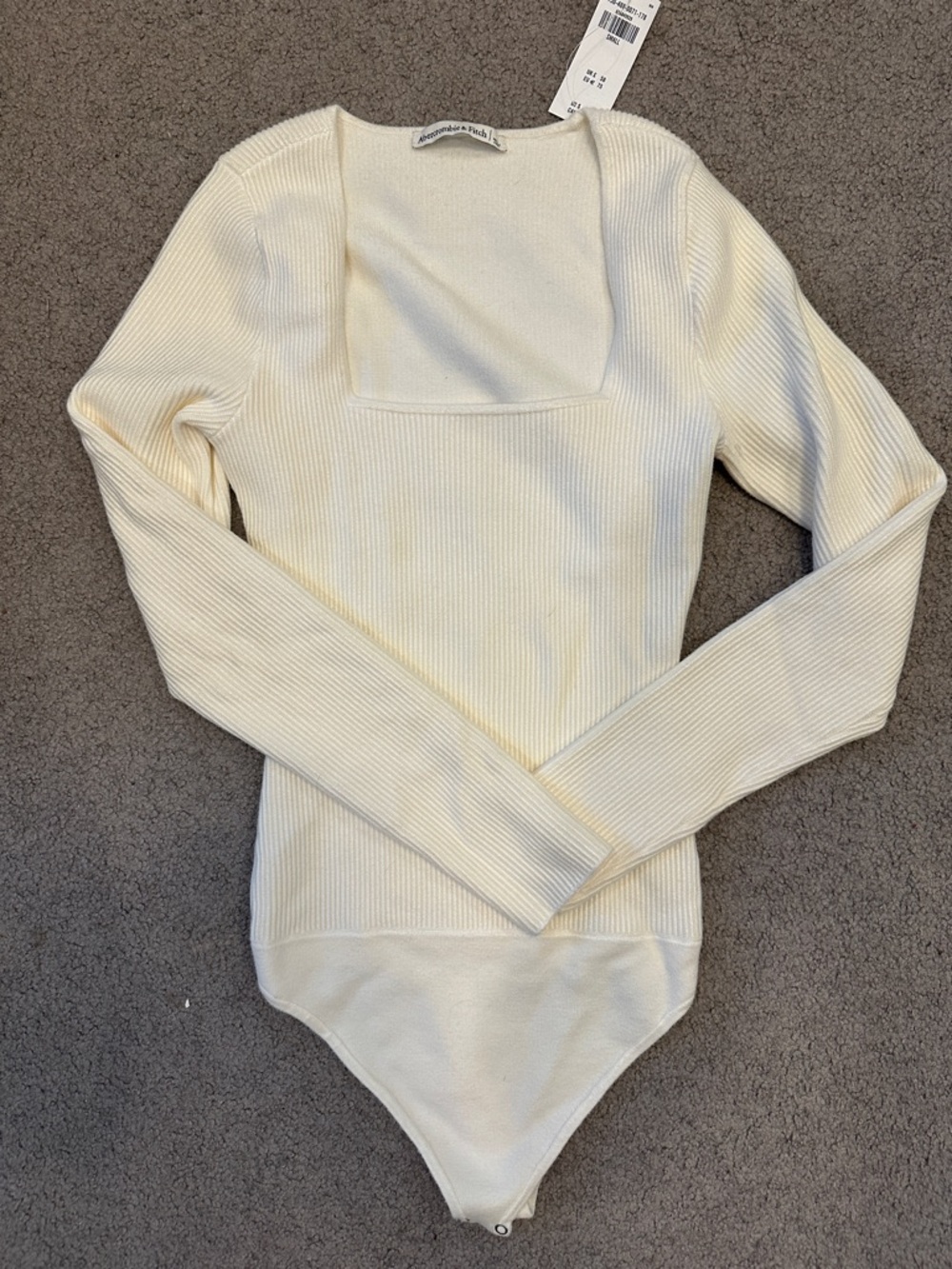 Abercrombie Cream Ribbed Square-Neck Bodysuit Sweater